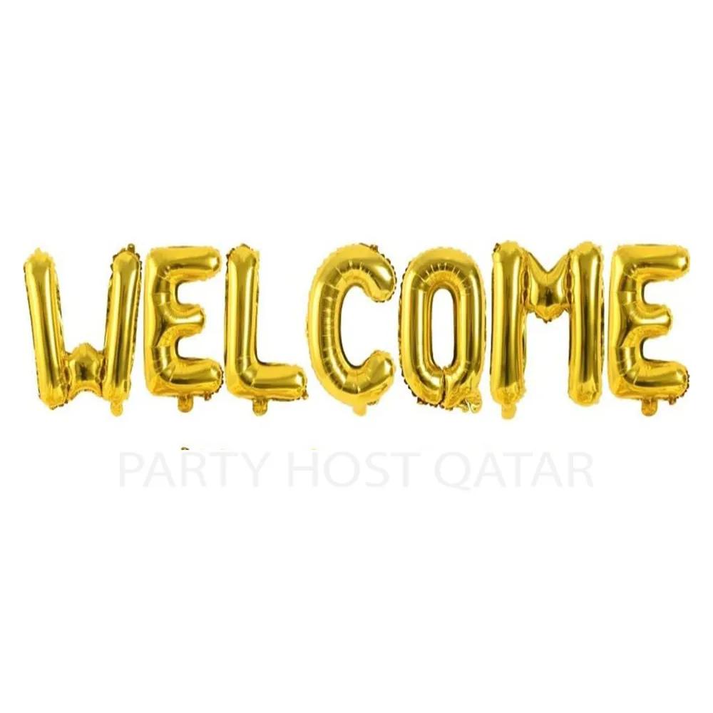 Welcome (Gold) Balloon Banner With Air Filled