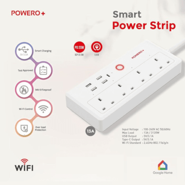 Power+ Smart Power Strip With 20w Pd White