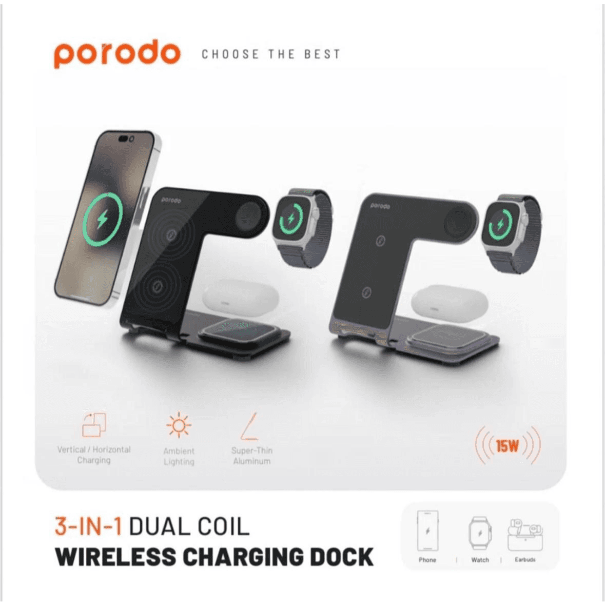 Porodo 3 in 1 Wireless Charging Dock