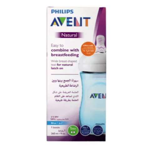 Avent Natural Plastic Nursing Bottle With Wide Breast-shaped Teat For Natural Latch On Blue 1+months 260ml  Code:scf035/17