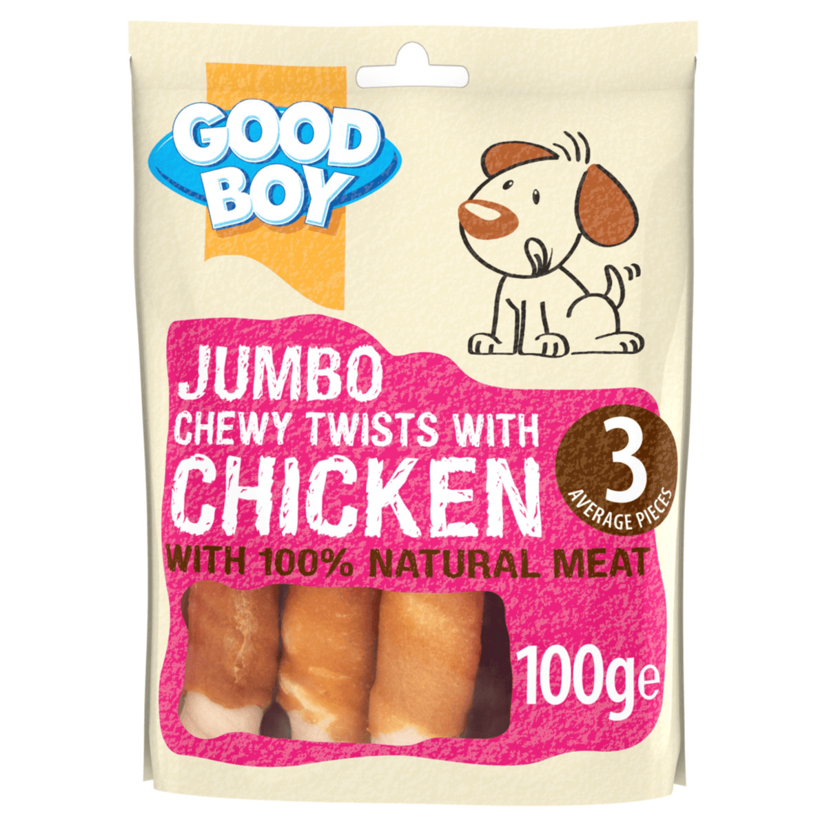 Natural Jumbo Chicken Chewy Twists - 100G