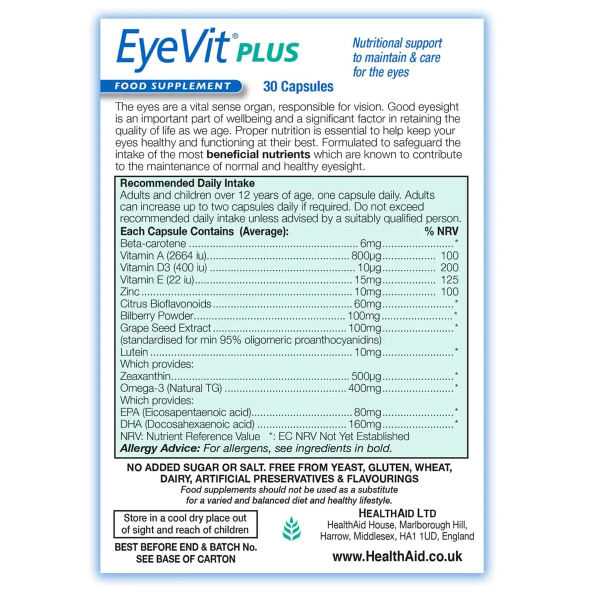 Health Aid Eye Vit Plus 30 Cap
