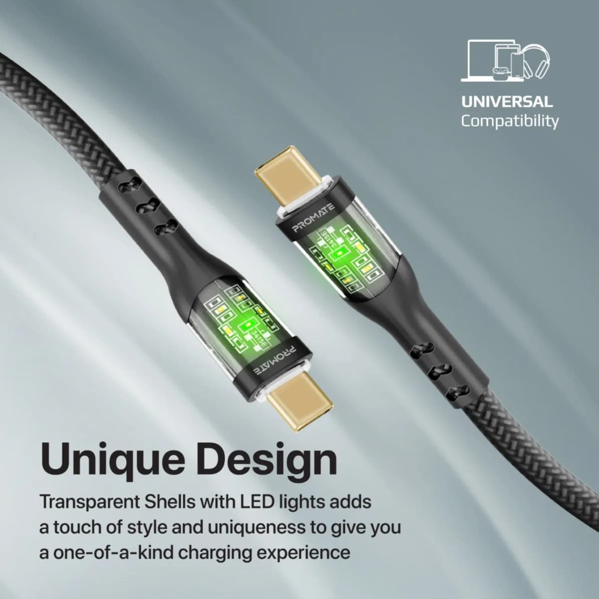 Usb -C Tranparent Serires With Gold Plated Connectors Black