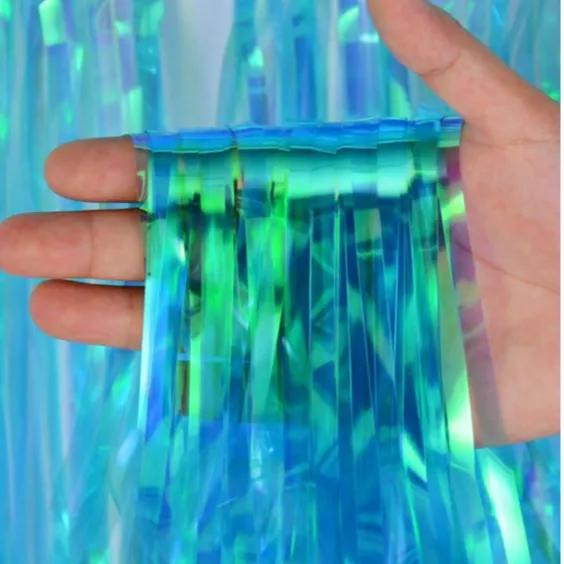 Light Blue - Plastic Wet Look Fringe Curtain