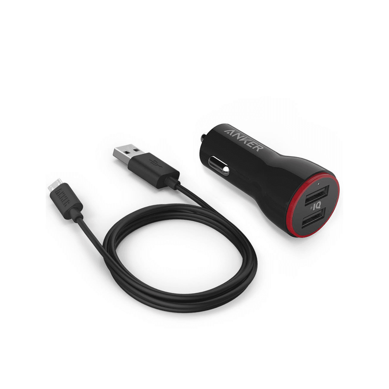 Car Charger Anker Powerdrive 2 With Micro To Usb Cable 3Ft Black