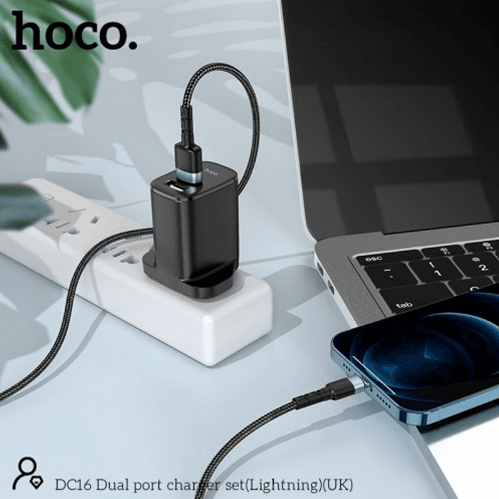 Hoco DC16 Dual Port Charger Set - Lightning