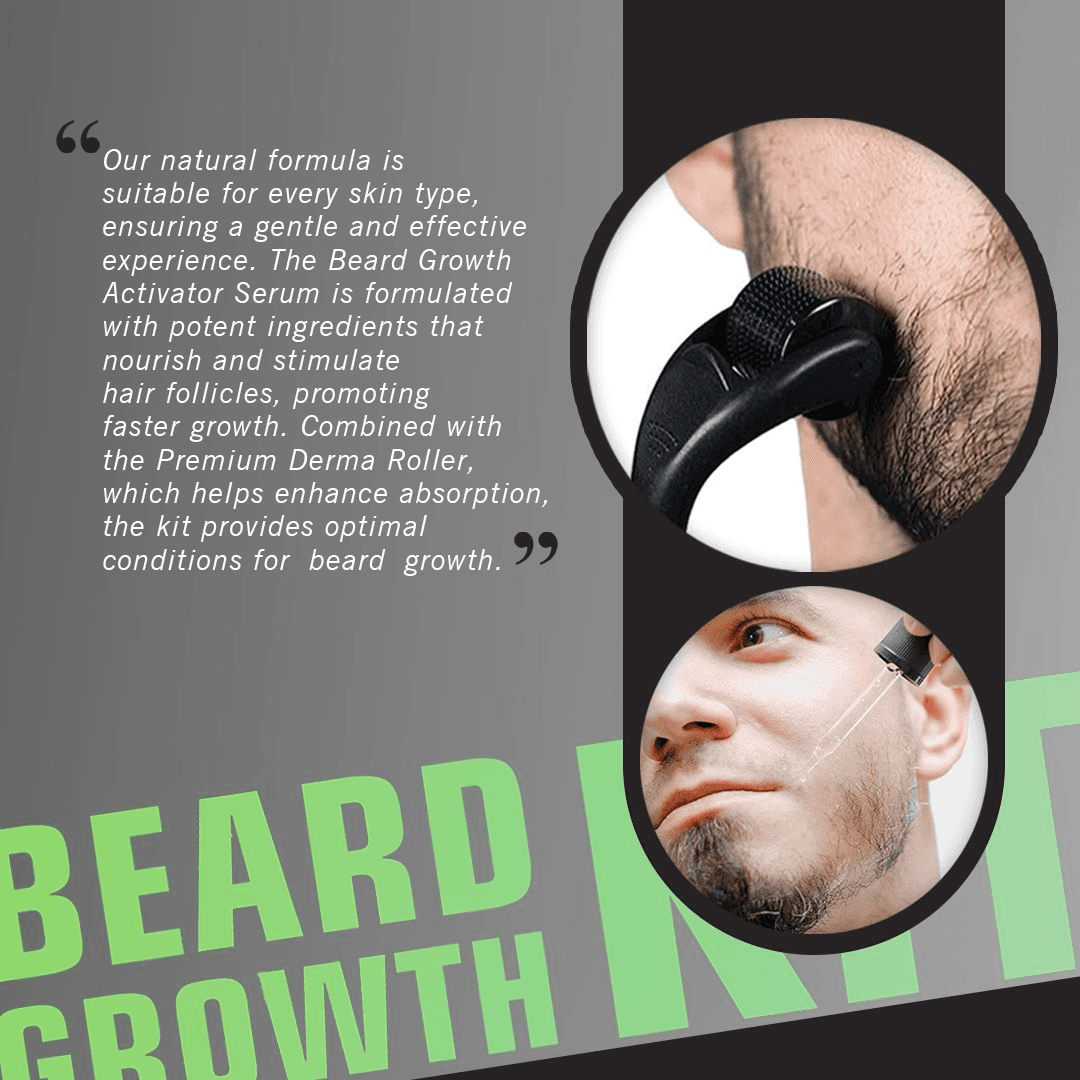 2 In 1 Beard Growth Kit - Beard Growth Activator Oil + Derma Roller