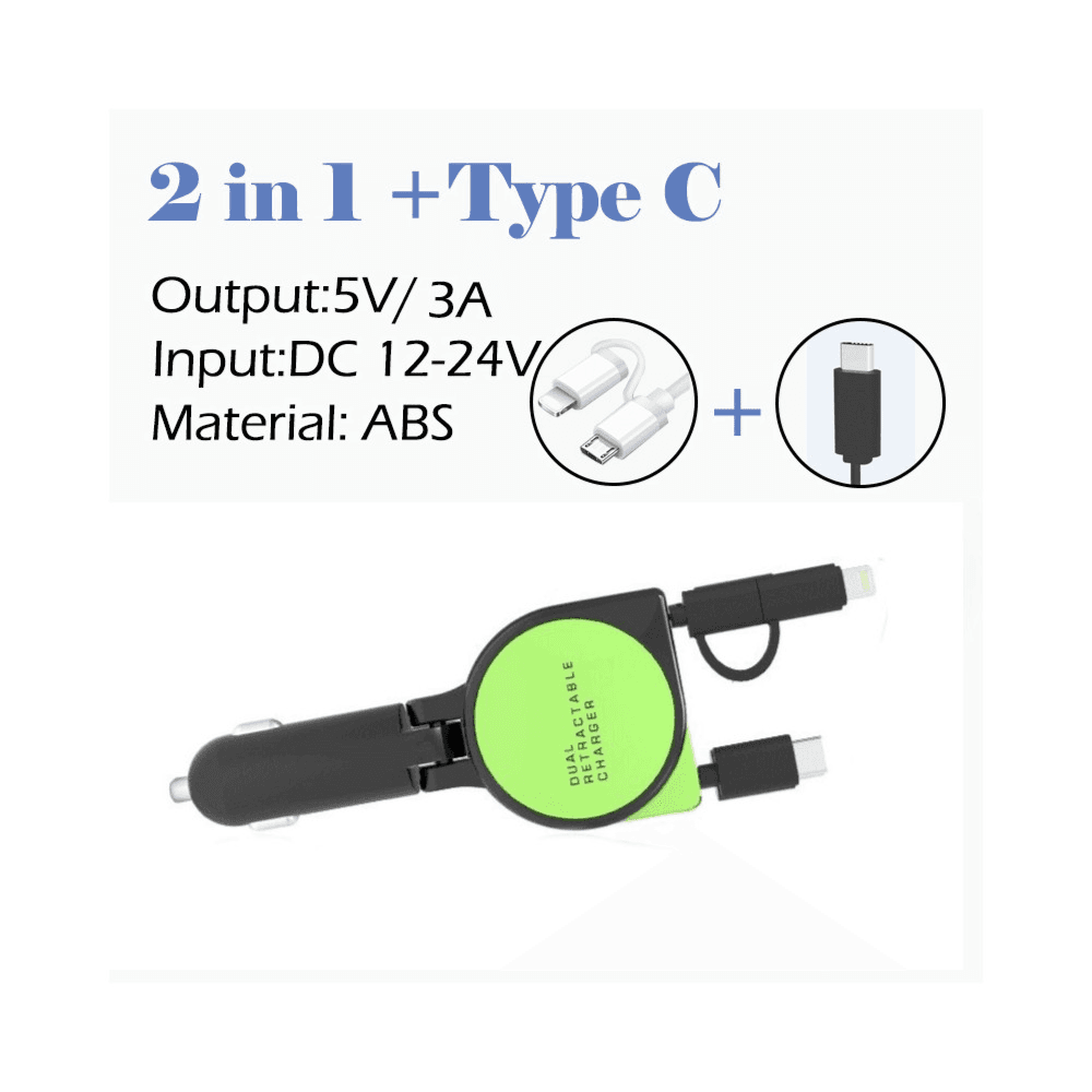 3 In 1 Car Charger (Micro/type-c/lightning)-green