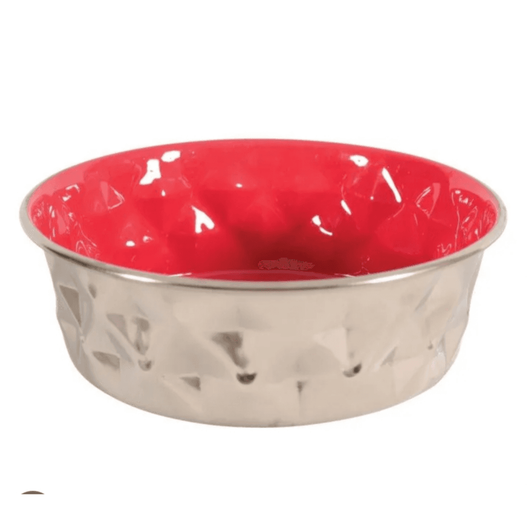 Cat And Dog Diamonds Stainless Non- Slip Dog Bowls - Red 550ml