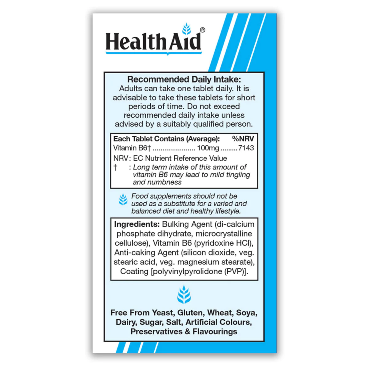 Health Aid B 6 100 Mg 90 Tablets