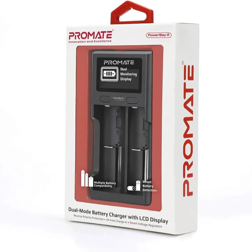 Promate Dual Mode Battery Charger With Lcd Display , Universal Compatibility