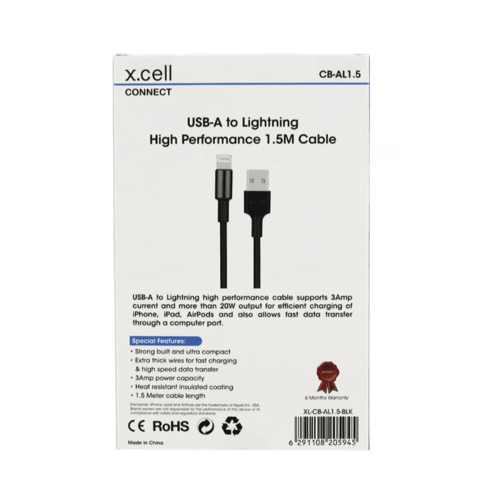 X.cell iPhone Lightning Cable 1.5 Meter Black