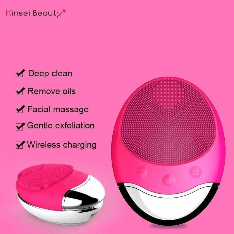 Wireless Silicone Facial Cleanser And Massager - Dark Pink