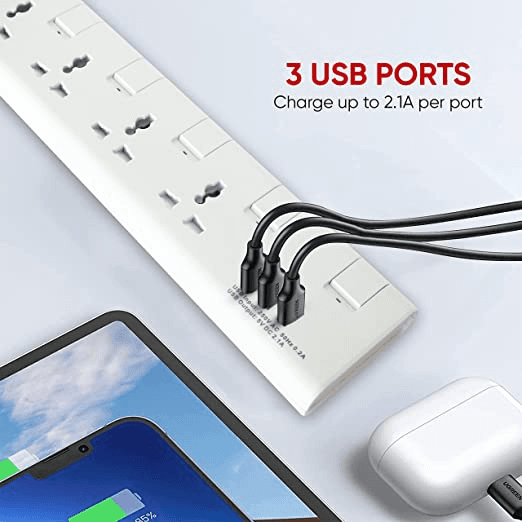 Elexon 903S Extension Cord With 4 Power Sockets, 2 Meter And 3 Usb Slots| Universal