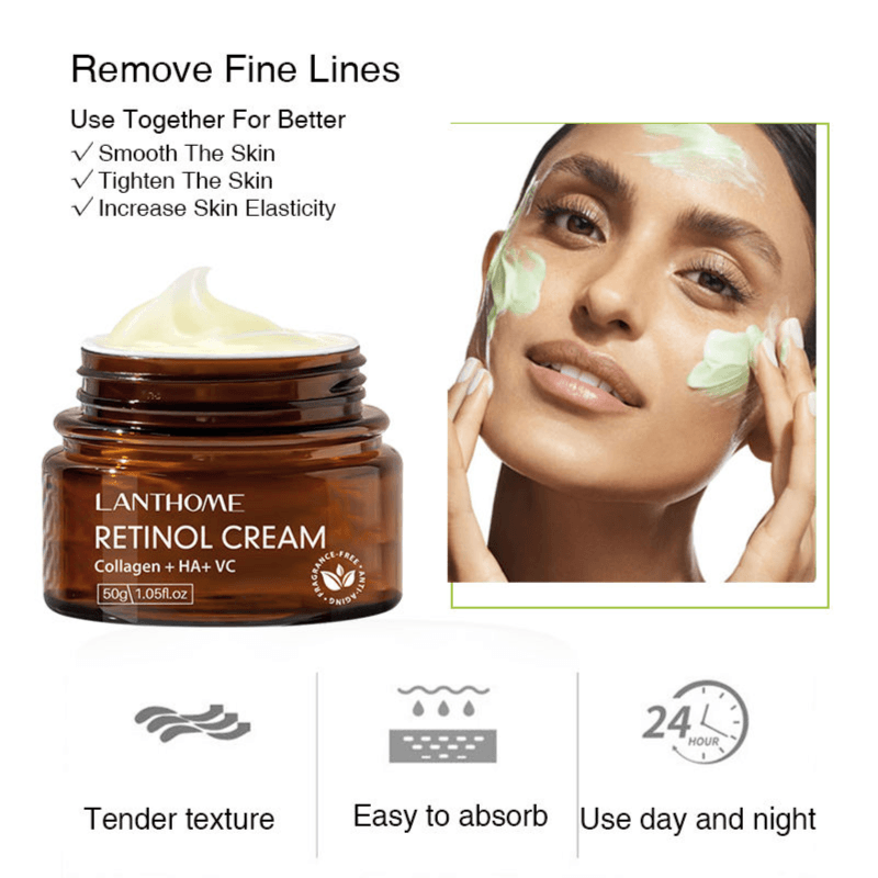 Lanthome Retinol Cream 50G - Anti Wrinkle Face Cream Retinol Collagen Hyaluronic Acid Shrink Pores Firming Improve Puffiness Moisturizing Skin Care