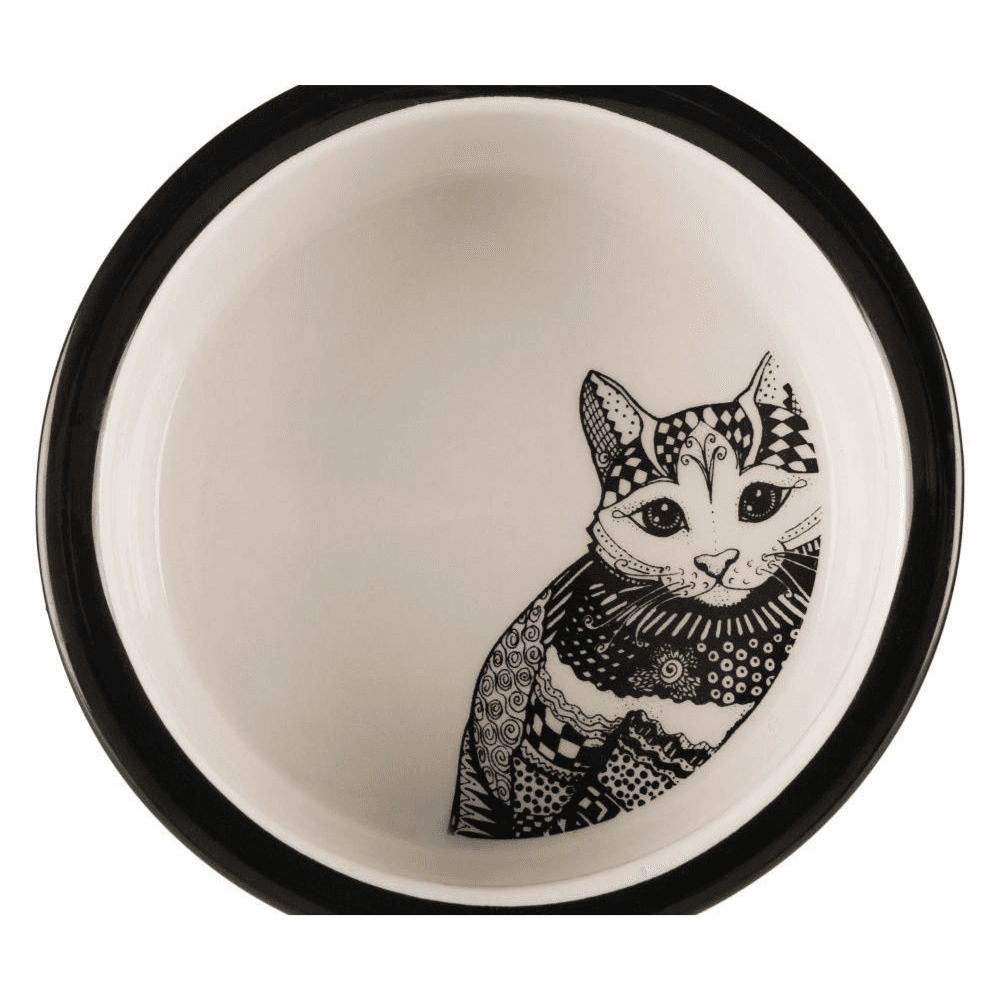 Zentangle Ceramic Bowl For Cats White & Black -0.3 Liter