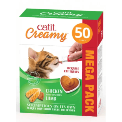 Catit Creamy Treats Mega Pack Chicken With Lamb, 50 Tubes Box ( Full Box )