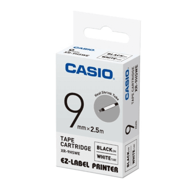 Casio 9mm Tape Cartridge Black On White Tube Type