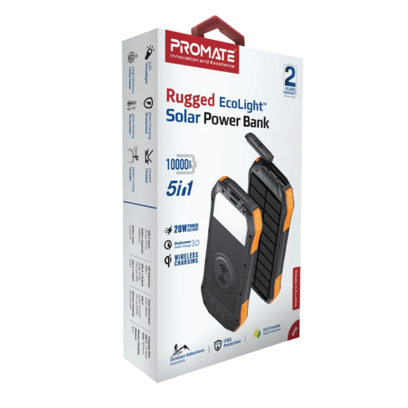 Promate Rugged Ecolight Solar Power Bank 10000mAh