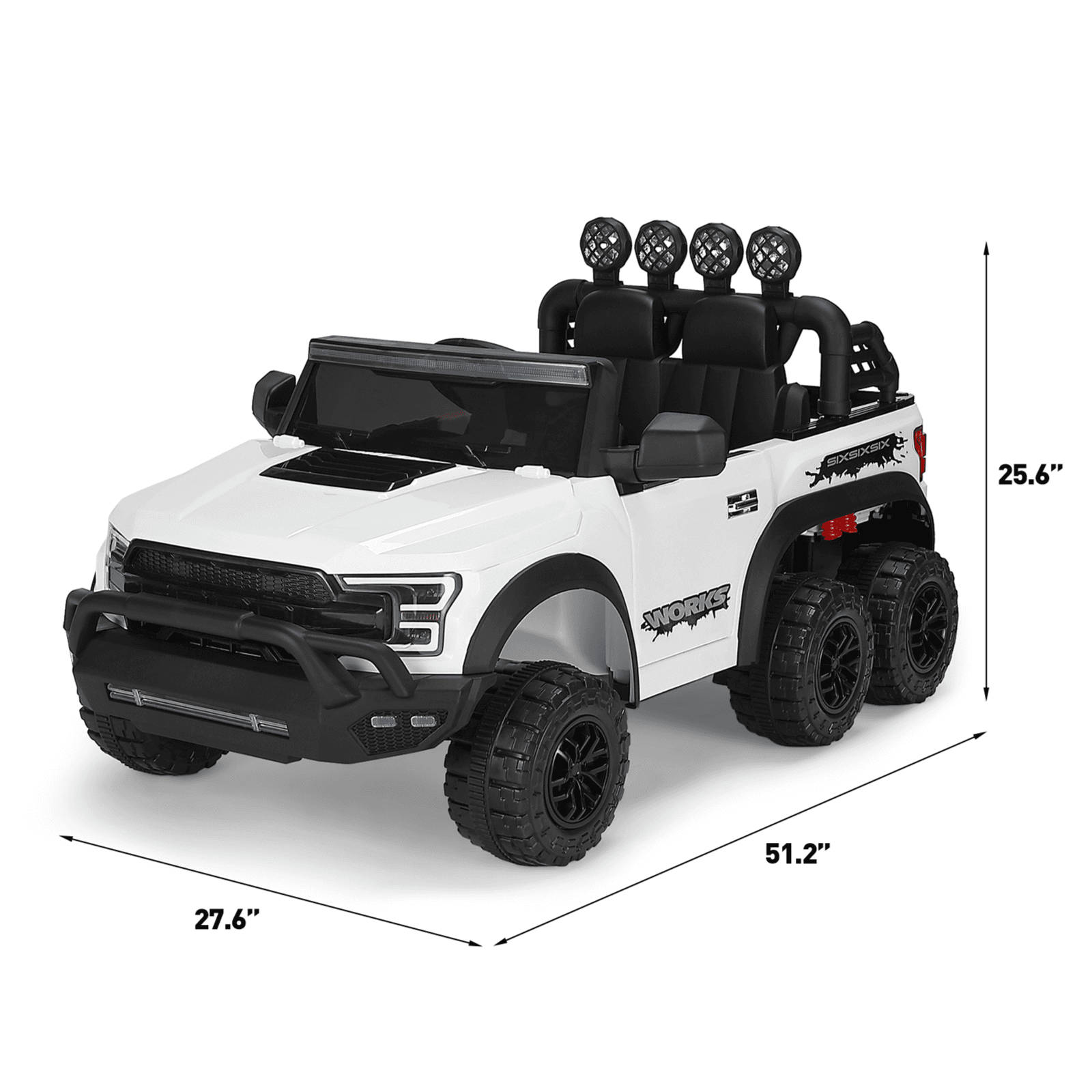 Joyldias 6 Wheeler Kids Ride On Truck 12v Electric Car With Remote Control, Spring Suspension, LED Light (White)