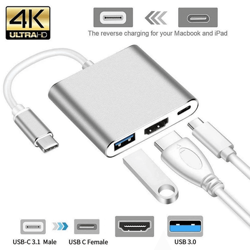 USB C To HDMI Multiport Adapter,3-in-1 Type-c Hub With Thunderbolt 3 To Hdmi 4k Output/usb 3.0 Port/pd Quick Charging Port,android Digital Av Adapter For Macbook Pro,macbook Air,projector,monitor