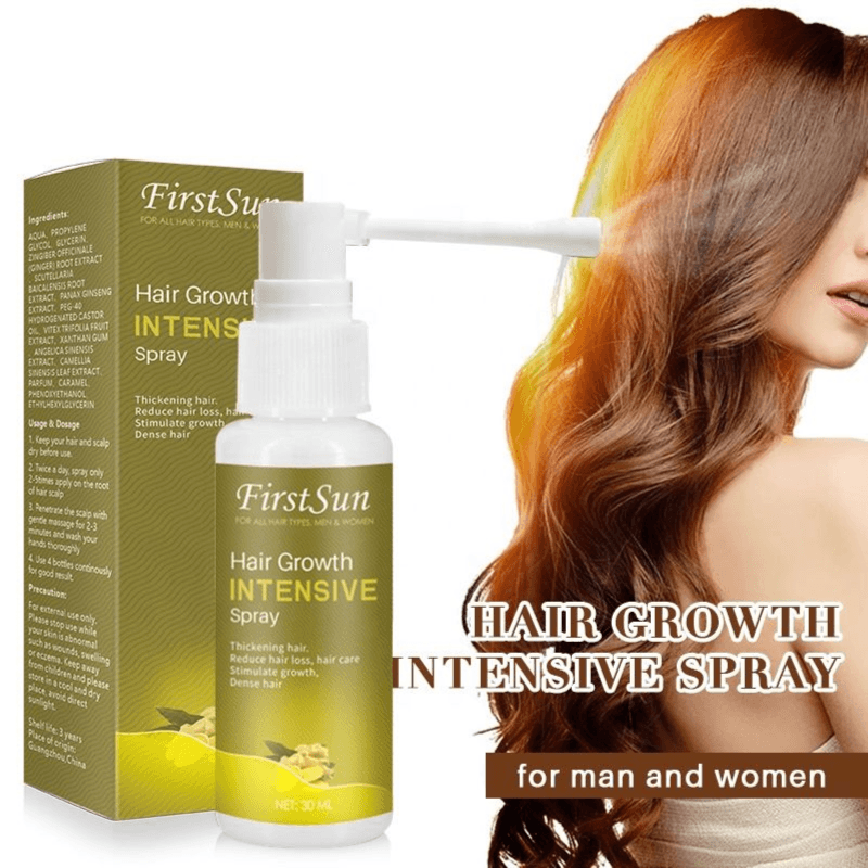 Firstsun Hair Growth Intensive Spray, Ginseng Ginger Extract Stimulate Hair Growth, Dense Thickening Hair, Anti Hair Loss Essence 30Ml