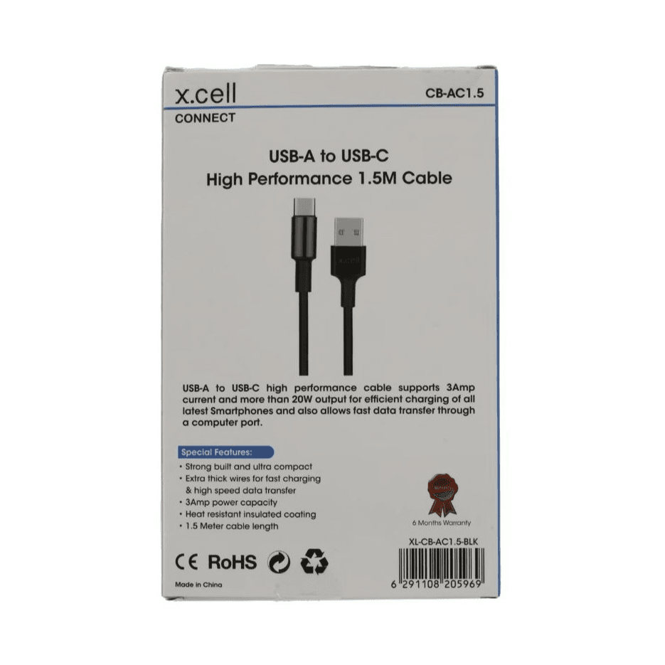 X.Cell Type C-USB Cable 1.5 Meter Black