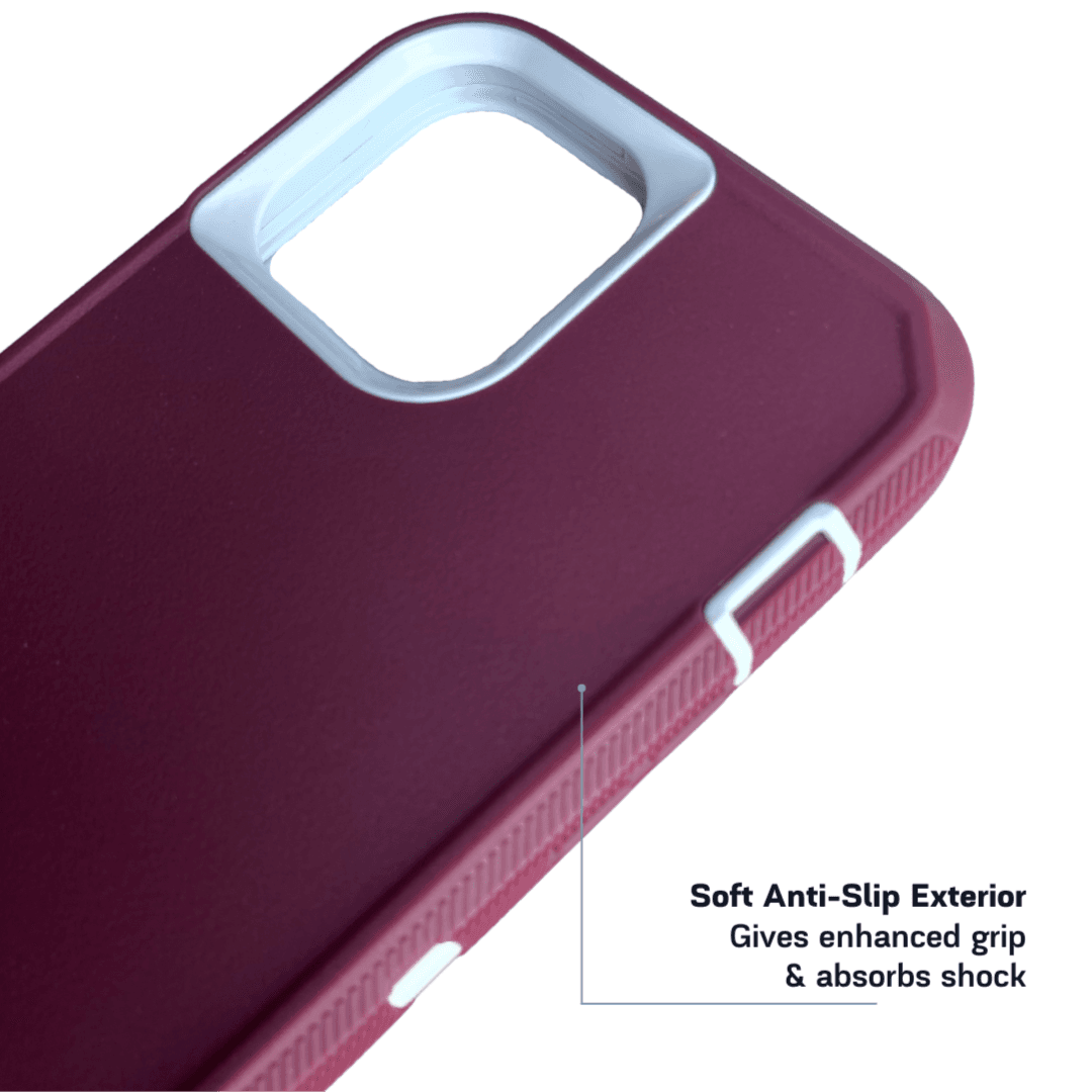 Armor Protective Case iPhone 14 or 14 Plus or 14 Pro Maroon White