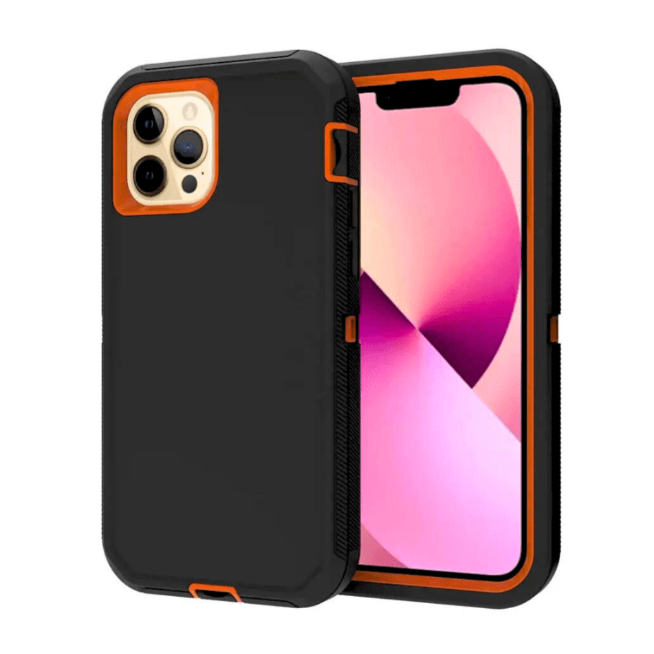 Armor Protective Case iPhone 14 or 14 Plus or 14 Pro Black Orange