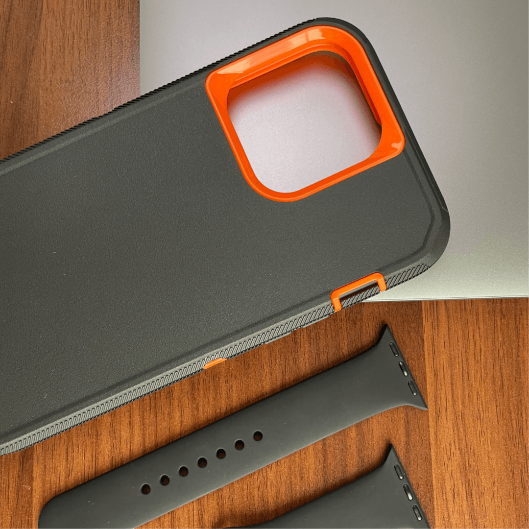 Armor Protective Case iPhone 14 or 14 Plus or 14 Pro Black Orange