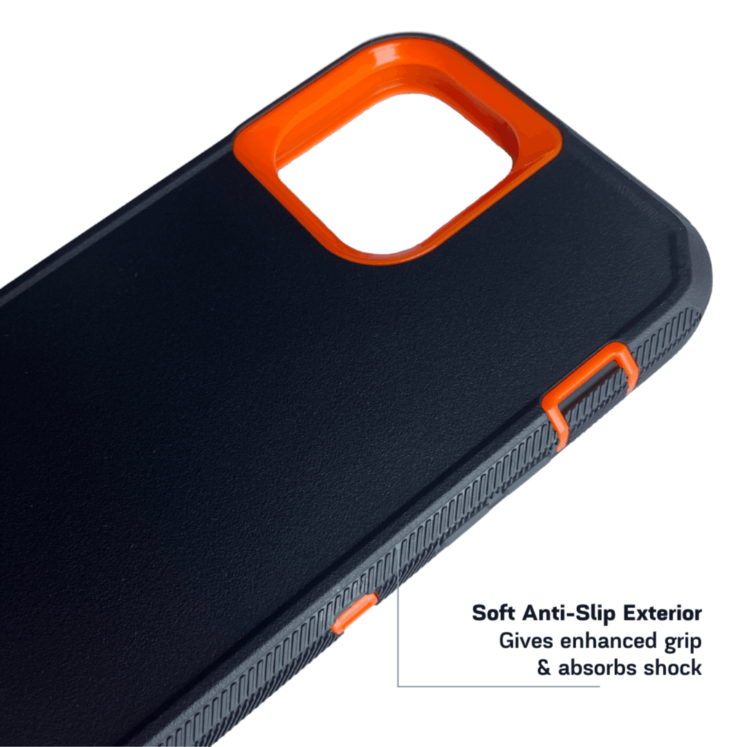 Armor Protective Case iPhone 14 or 14 Plus or 14 Pro Black Orange