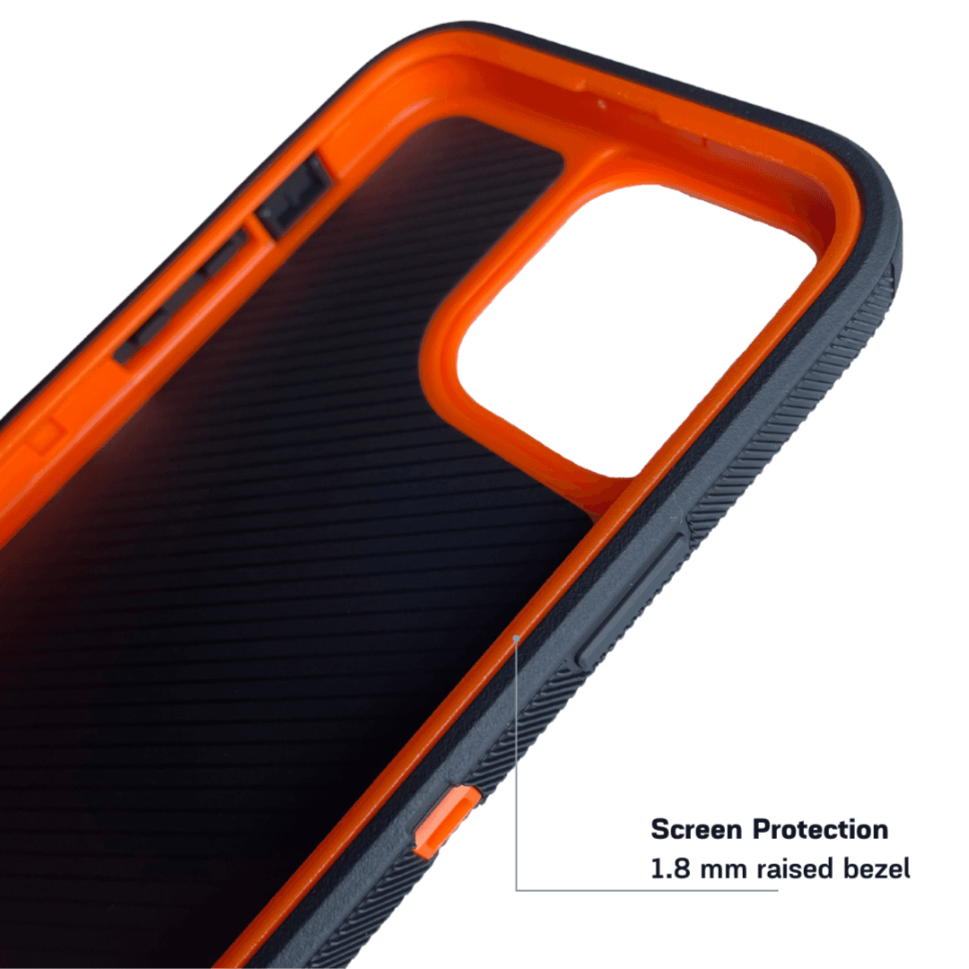 Armor Protective Case iPhone 14 or 14 Plus or 14 Pro Black Orange