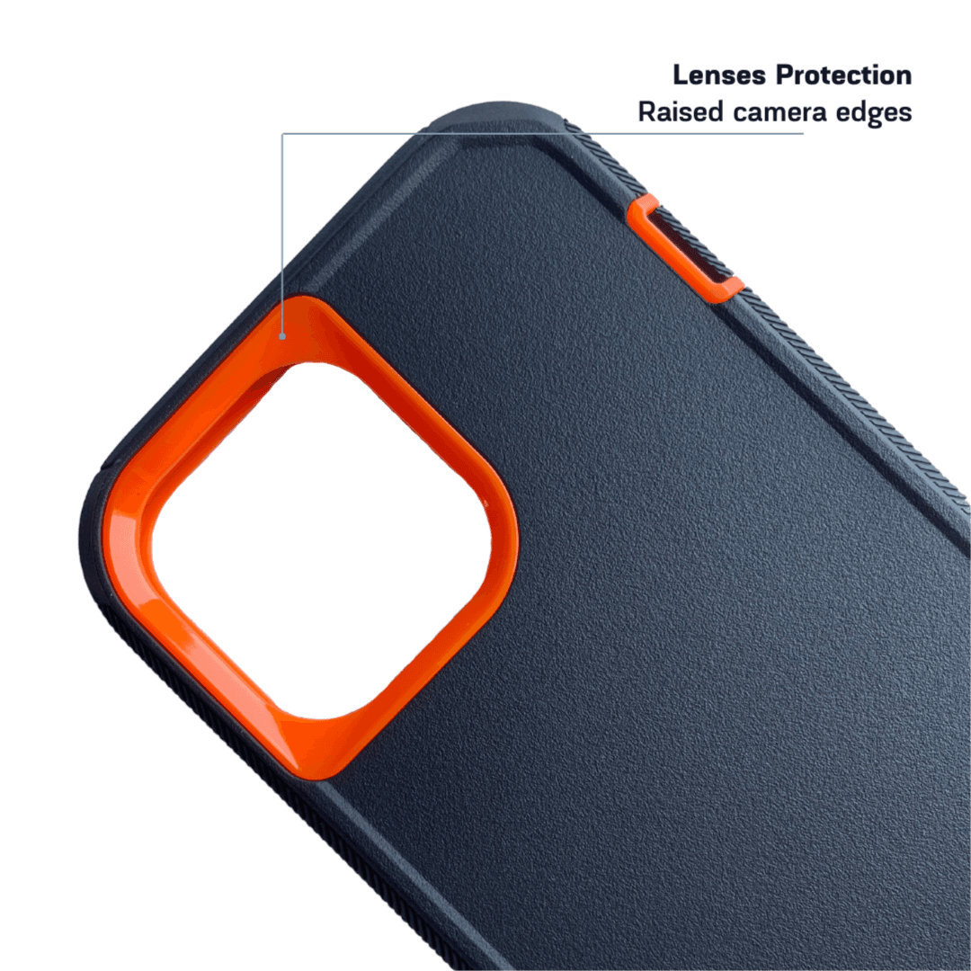 Armor Protective Case iPhone 14 or 14 Plus or 14 Pro Black Orange