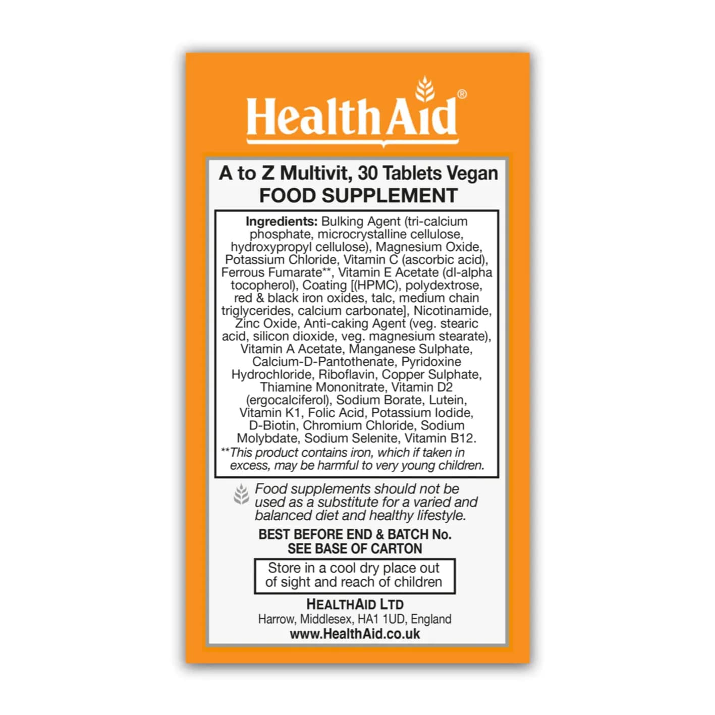 Health Aid A To Z Multivitamin 30 Tablets