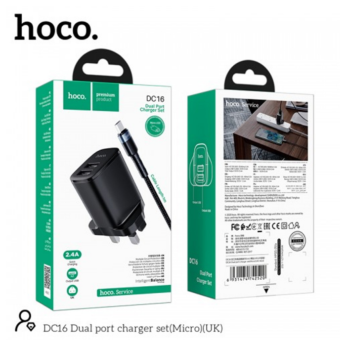 Hoco DC16 Dual Port Charger Micro