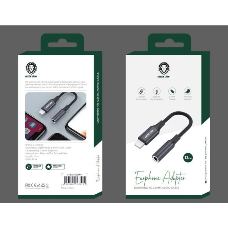 Green Lion Lightning To 3.5mm Audio Cable - Gray