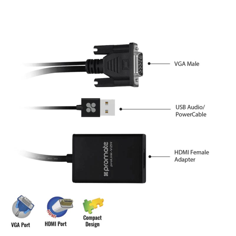 Promate ProLink-V2H VGA-to- HDMI Adaptor