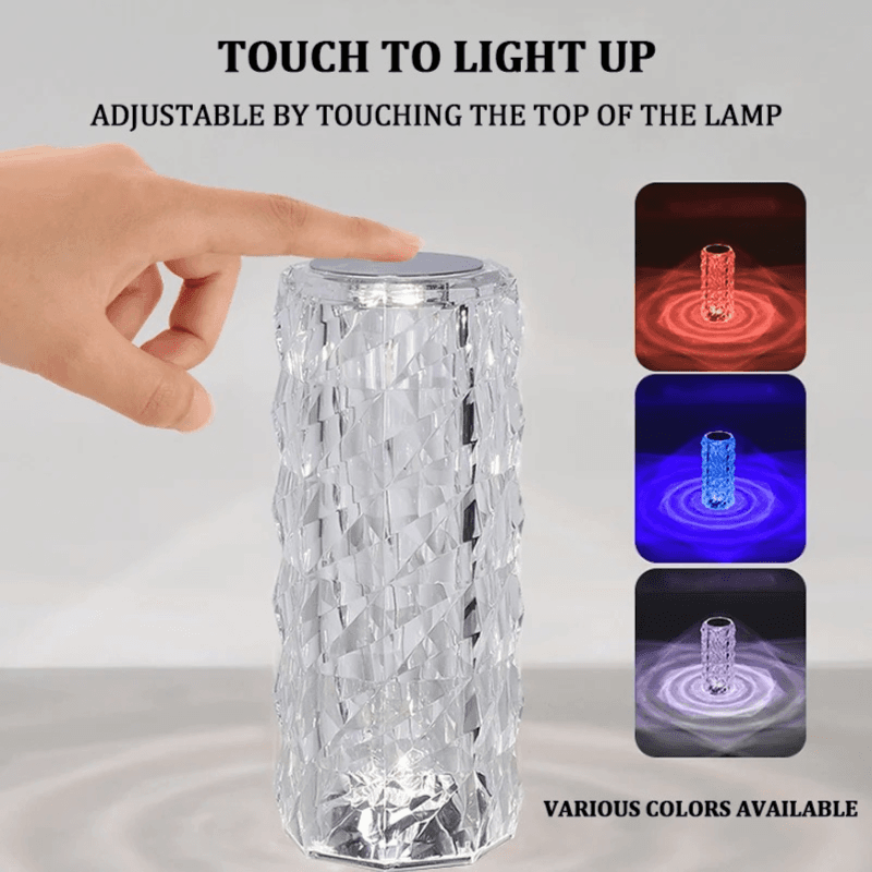 Crystal Table Lamp, RGB Touch Lamp 16 Colors Changing Rose Romantic Night Light with Remote Control USB Rechargeable Beside Mood Light for Bedroom, Living Room, Wedding, Party and Date Decoration