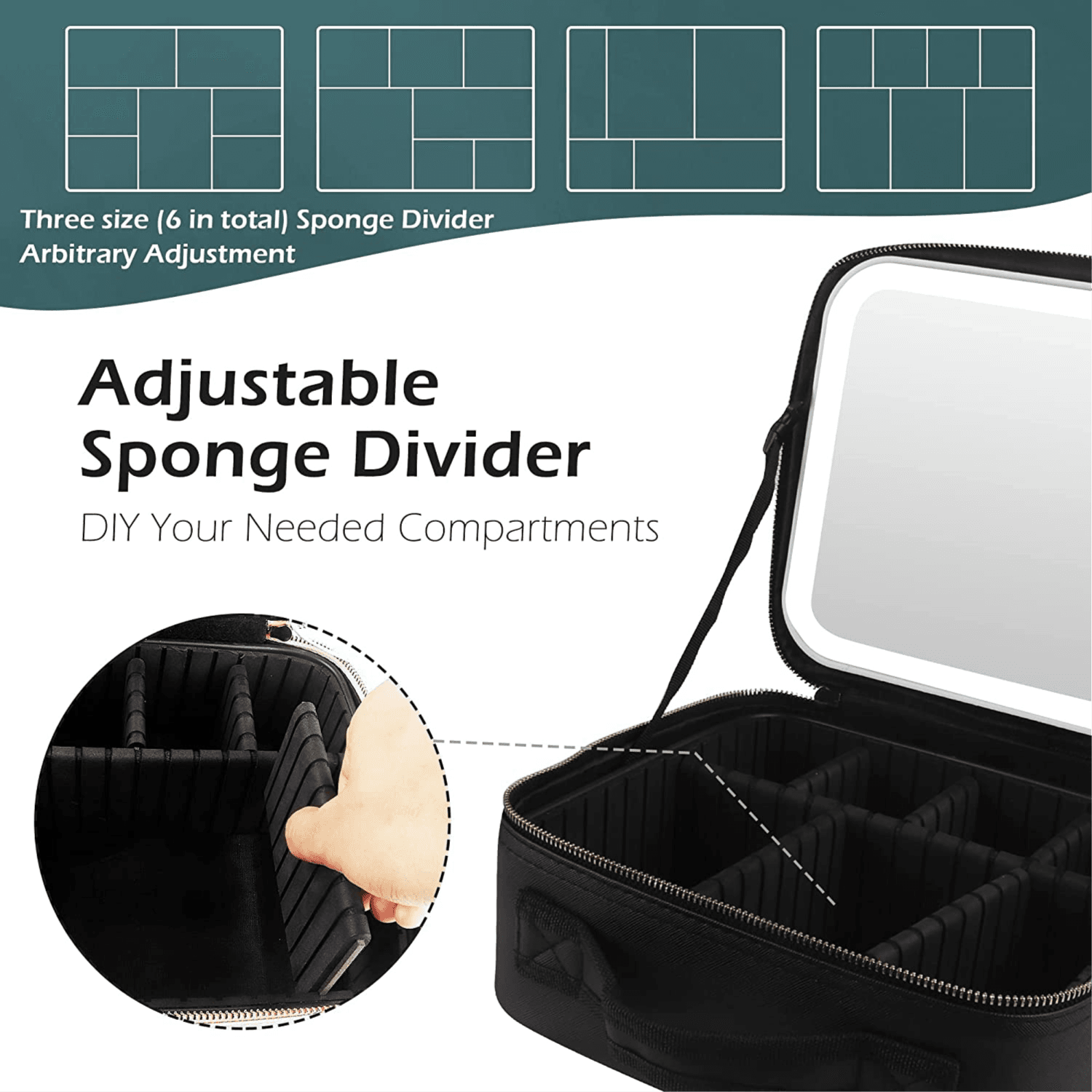 2023 New Large Capacity Desktop Cosmetic Storage Box Waterproof Leather Travel Portable Makeup Bag Case With Led Light Mirror Black Color