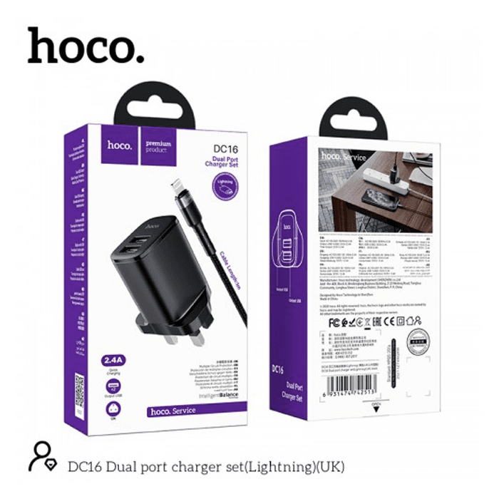 Hoco DC16 Dual Port Charger Set - Lightning