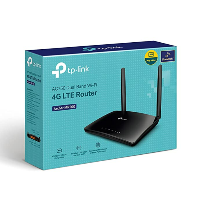 TP-Link Archer MR200 AC750 2.4GHz 750Mbps Dual Band 4G LTE Mobile Wi-Fi, SIM Slot