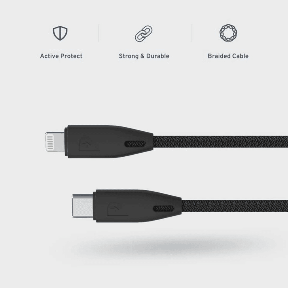 Powerology Braided USB-C to Lightning Cable 1.2M Black