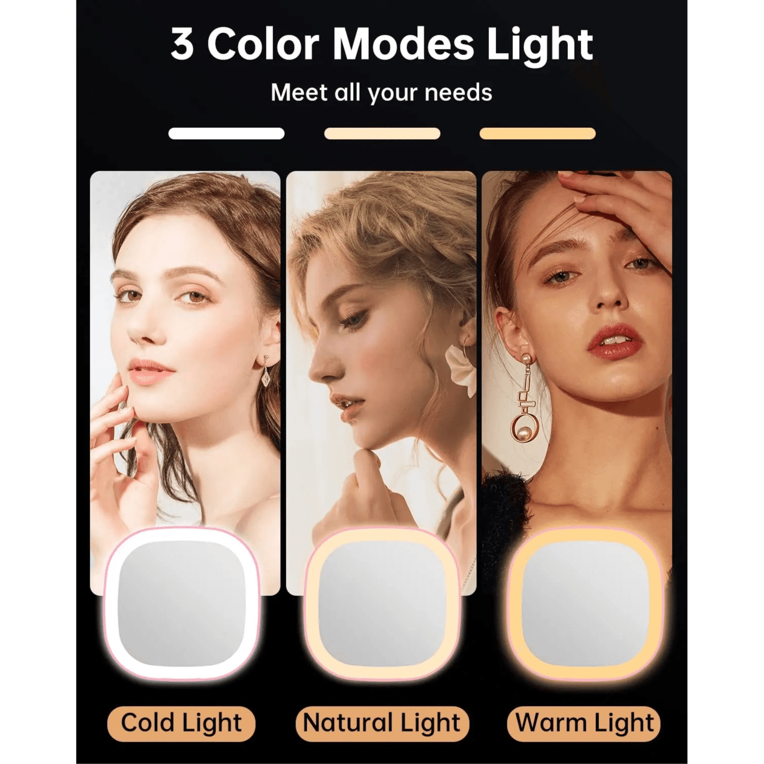 Pocket Mirror With LED Light Pink Color