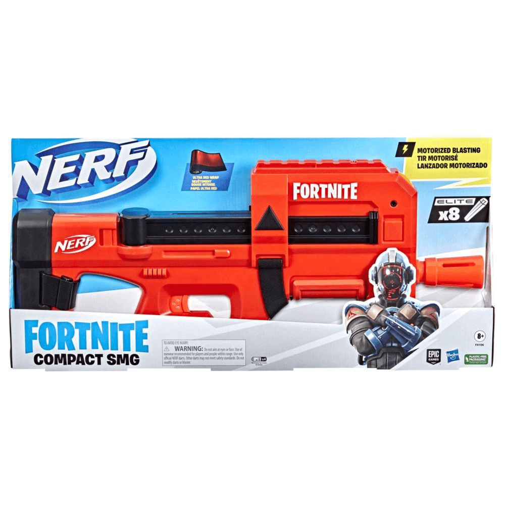 Nerf Fortnite Compact Smg Motorized Dart Blaster, Ultra Red Wrap 8 Nerf Elite Foam Darts (Gnnf20)