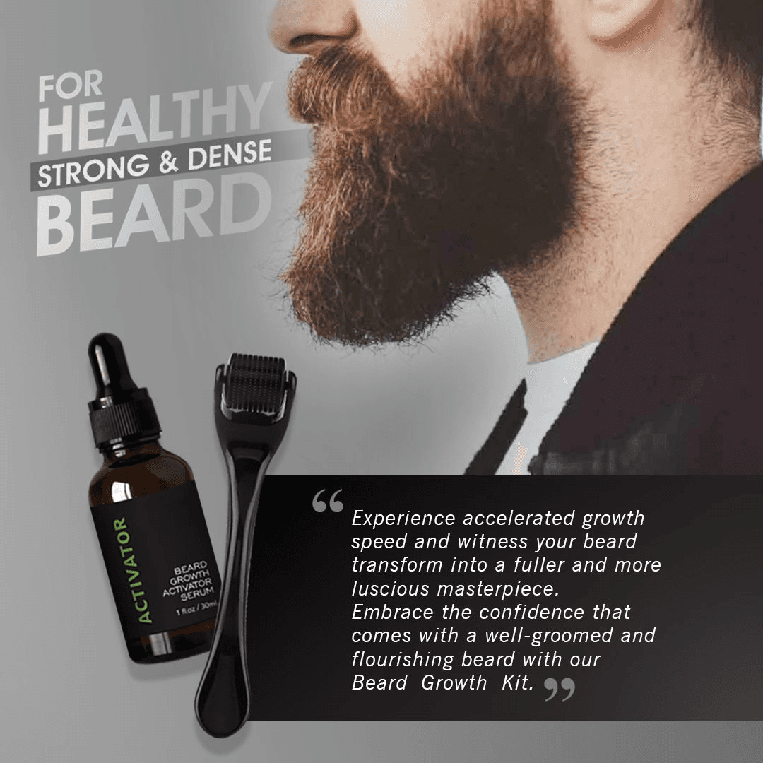 2 In 1 Beard Growth Kit - Beard Growth Activator Oil + Derma Roller