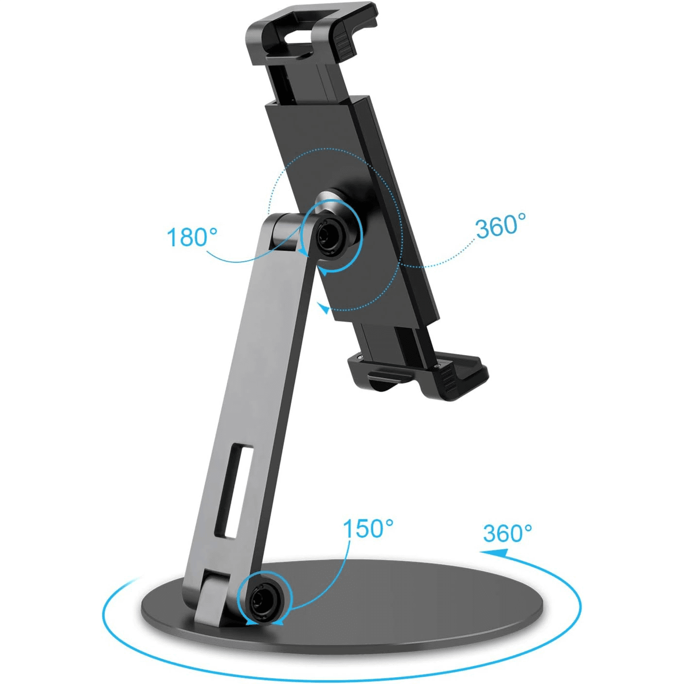 Tablet Stand Adjustable, Swivel iPad Stand Mount for (4.7-13") Phones, Fire Tablet, Samsung Galaxy Tabs, iPad Pro Air Mini Stand Holder Dock for Kids Universal Desktop Stand Kitchen Office POS (Black)