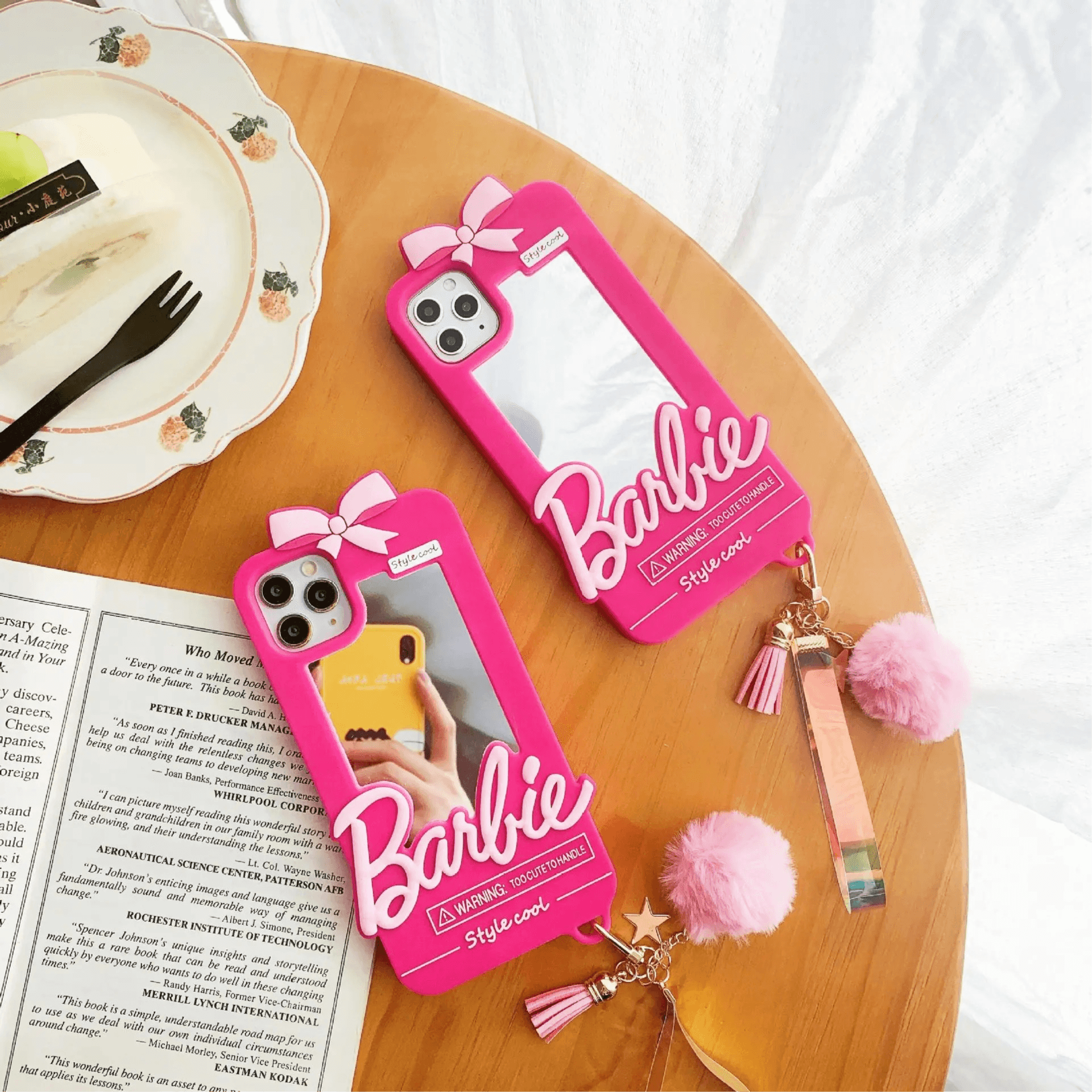 iPhone 14 Case Barbie 3d Animation Cute Pink Phone With Make Up Mirror, Silicone Rubber Protective Gel Back Cover For Cutie