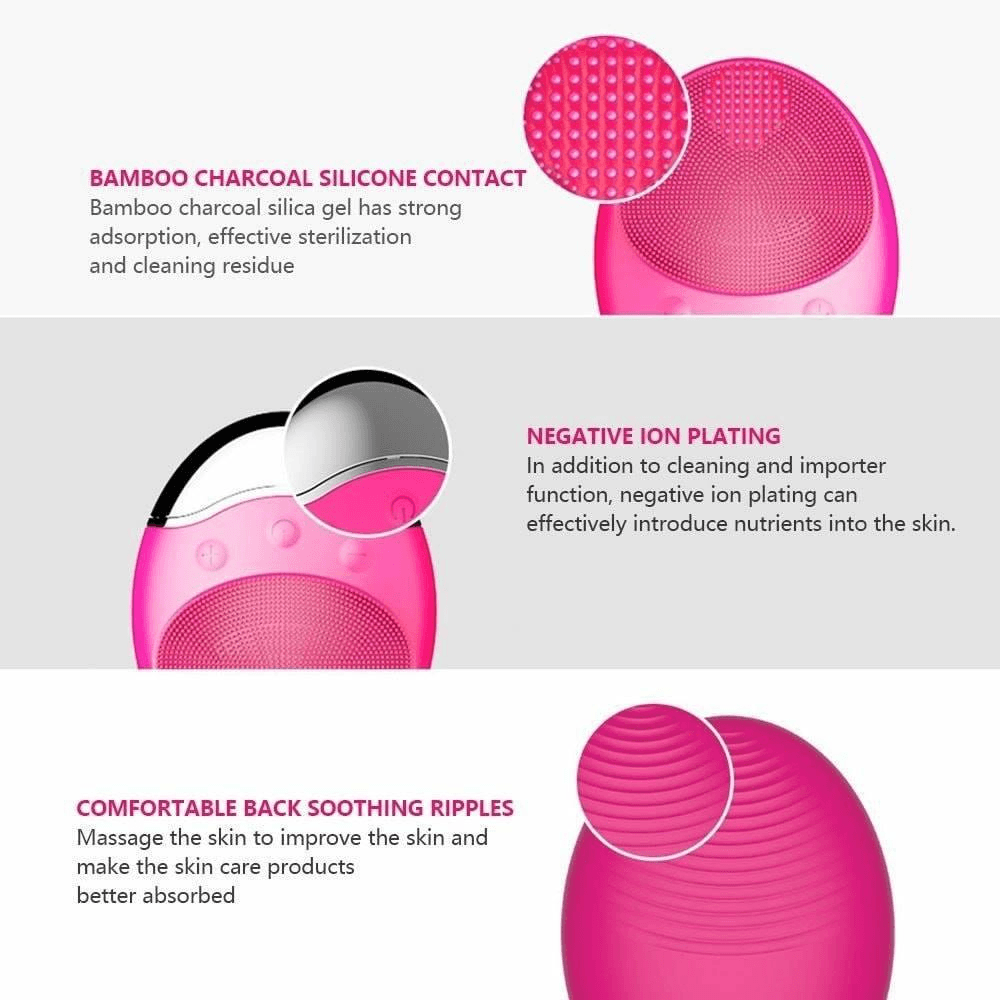 Wireless Silicone Facial Cleanser And Massager - Dark Pink