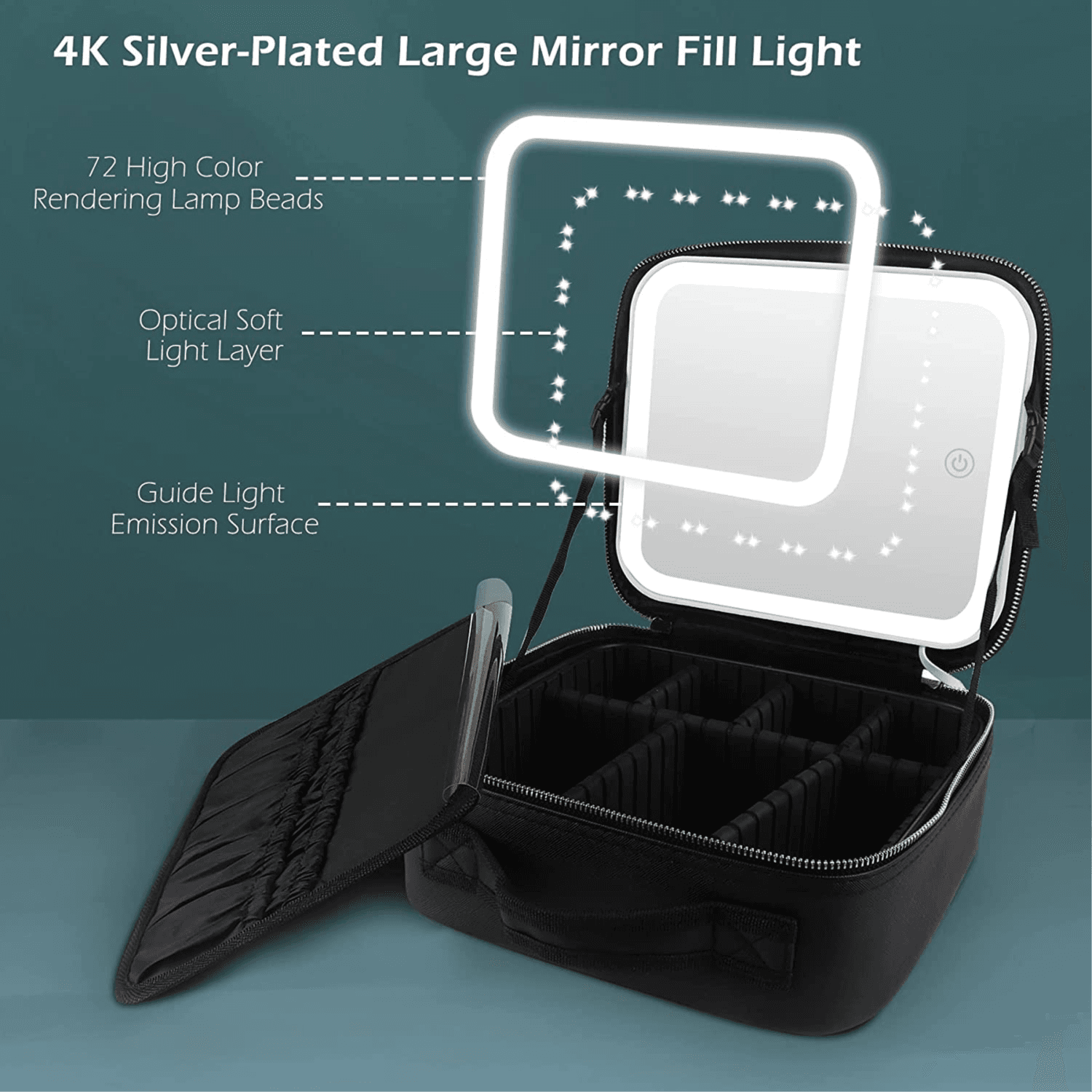 2023 New Large Capacity Desktop Cosmetic Storage Box Waterproof Leather Travel Portable Makeup Bag Case With LED Light Mirror Black Color