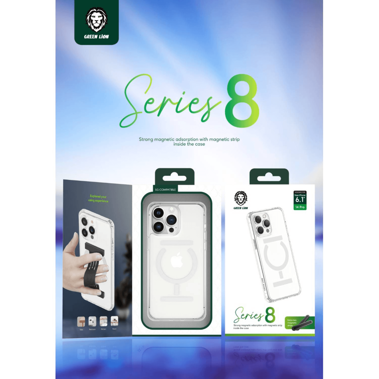 Green Lion Transparent Case With Magnetic Strip Iphone 14 Pro max